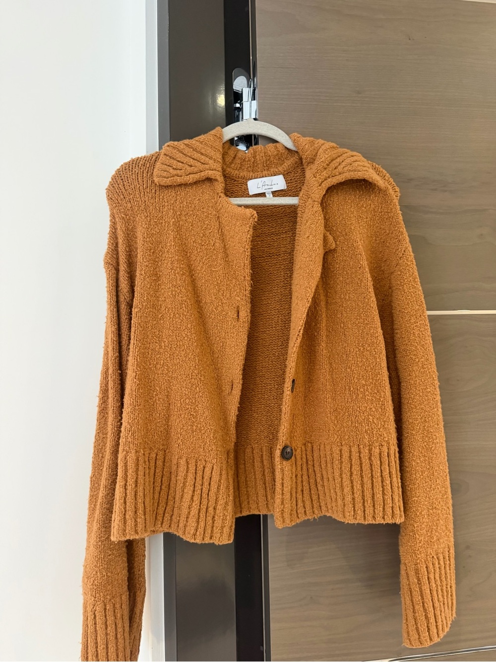 L'Academie Textured Collared Cardigan in Camel